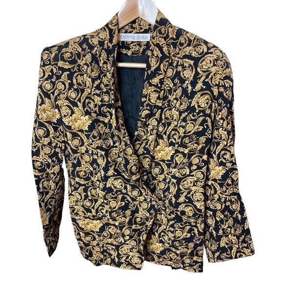 Josephine Chaus Black Gold Scrollwork Buttoned Blazer Sz 4 - Picture 1 of 10
